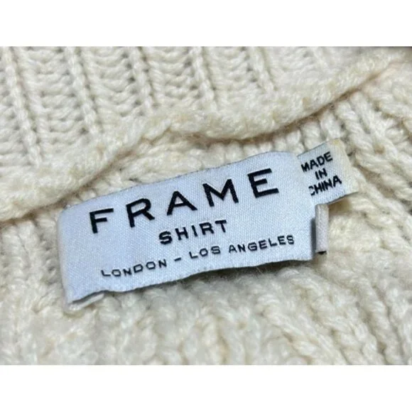 Frame Wool & Cashmere Cable Knit Crop Sweater in Ivory - Size XS - Picture 6 of 7